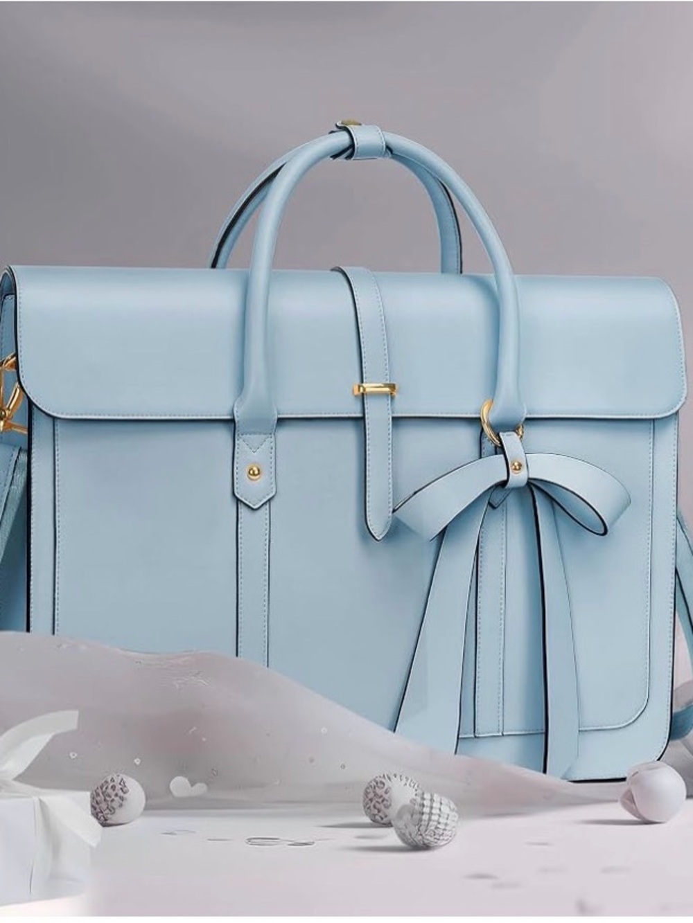 Classic Light Blue Bow-Detail Satchel for Women
